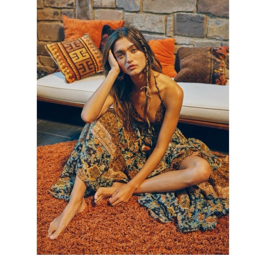 Free People Bohemian Gypsy Beachy Real Love Maxi Dress Twilight Combo Size Large - Picture 2 of 16